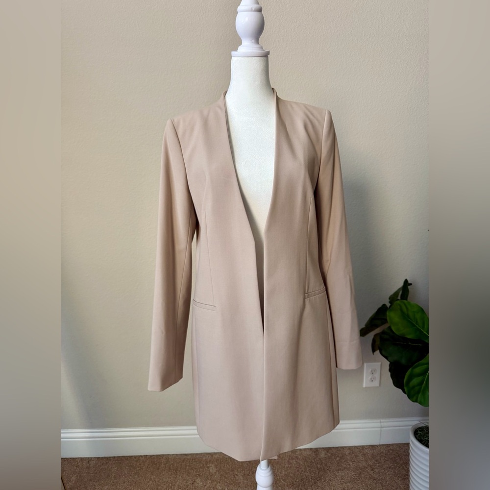 Calvin Klein Contrast Lining Long Roll-Tab Sleeve Open Front Jacket - Picture 4 of 9